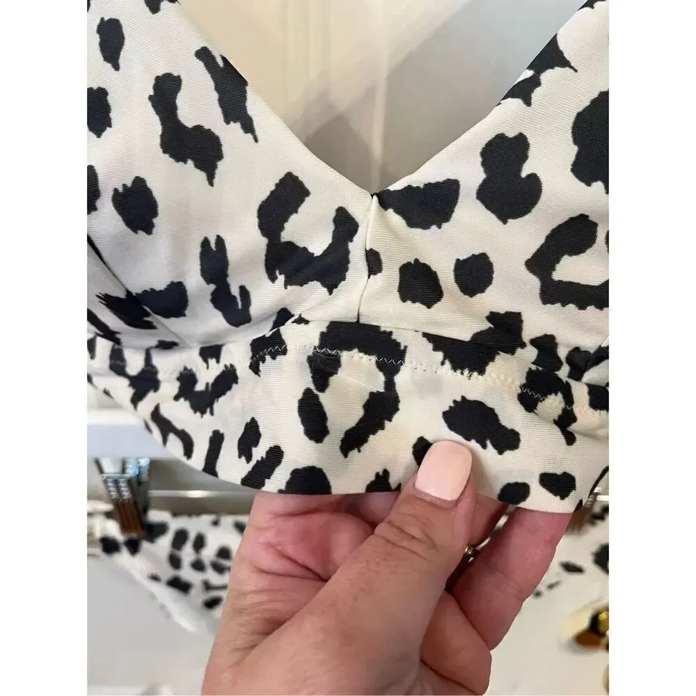 Aerie White & Black Snow Leopard Gold Side Bikini Set sz M NWT